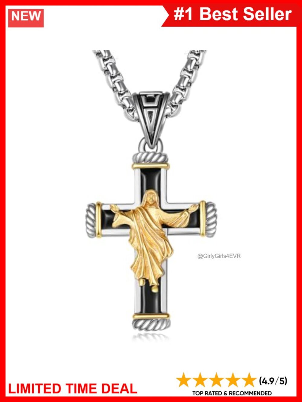 925 Sterling Silver Cross Crucifix Pendant Necklace 24in Box Chain Men